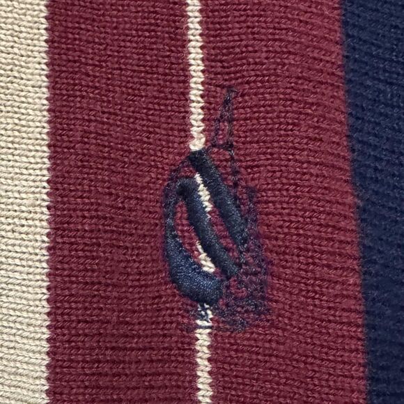Vintage Nautica Sweater Mens Medium Navy Striped Knit Polo Rugby 100% Cotton 90s - Picture 4 of 8